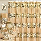 Popular Bath Sinatra Champagne and Gold 8 Piece Shower Curtain and Resin Wastebasket Set