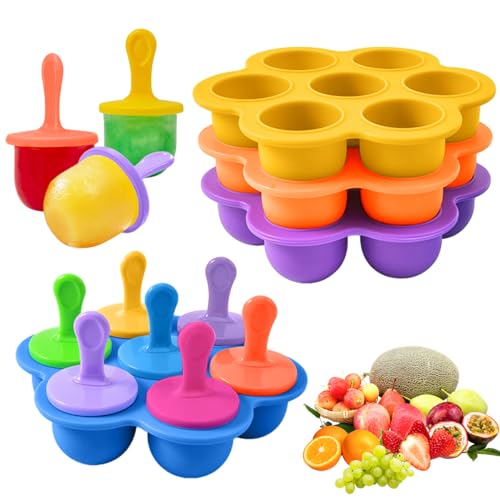 Sugarzoon 4PCS Mini Moldes para Paletas de Hielo, Silicona Moldes Mini Popsicle Hielo, Reutilizable Moldes de Helados 7 Cavidades, Sin BPA, Perfecto para Hacer...