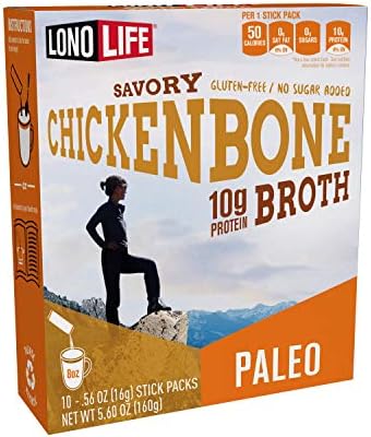 LonoLife - Chicken Bone Broth Sticks - 10g Collagen Protein , Gluten-Free - Keto & Paleo Friendly - Portable Individual Packets - 10 count