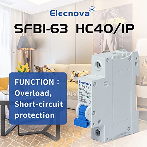 Elecnova Sfb1-63Hc 1P Miniature Circuit Breakers Din-Rail Mounted Mcb 50/60Hz Current Of 40Amp Voltage 400V Overload, Thermal Magnetic Trip Short-Circuit Protection Of Lighting #TOP1