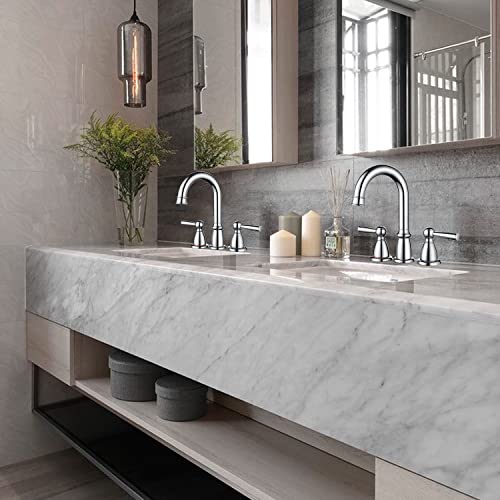 Crea Widespread Bathroom Faucet 3 Hole Chrome 8 Inch 2 Handle Faucet With Pop Up Drain 4 In Sink Faucets For Vanity Lavatory Basin Restroom Bath #TOP5