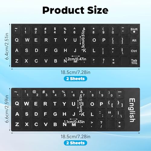 Juego de 4 pegatinas para teclado universal en negro y blanco miniatura 2