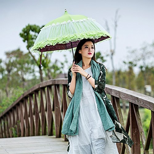 Honeystore Pagoda Parasol 3 Folding Lace Totes Sun Rain Wedding Ruffle Umbrella Green #TOP5