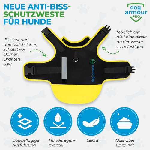 dog armour PRO Schutzweste für Hunde – Schützendes Hundegeschirr gegen Greifvogel- und Tierangriffe – Verstellbar, Würgefrei, Wasserdicht, Reflektierend (S, Gelb)