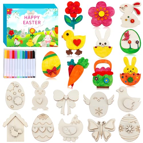 Worgree Easter Crafts for Kids, 36 Pcs DIY Wooden Magnets Art Craft Supplies Painting Kit for Boys Girls Ages 4-8 8-12 Birthday Easter Activities Toys Gifts Party Favors Basket Goodie Bag Stuffers