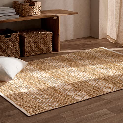 Kema Handwoven Jute Braided Area Rug, 3X5 Feet Natural Yarn - Rustic Vintage Braided Reversible Rectangular Rug- Eco Friendly Rugs For Bedroom, Kitchen, Living Room, Farmhouse (Natural) #TOP2
