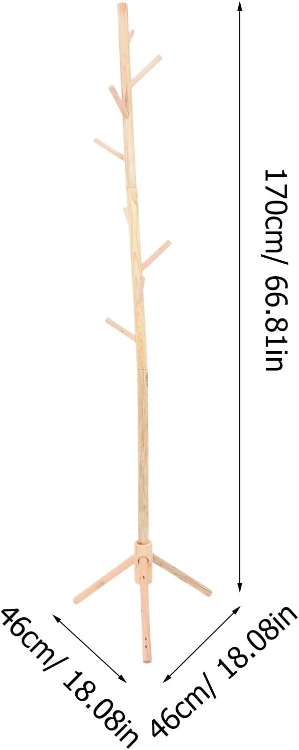 VICASKY Standing Coat Rack and Hat Rack, Triangular Solid Wood Coat Hanger, Detachable Clothes Stand for Entryway and Bedroom, Light Wood Finish