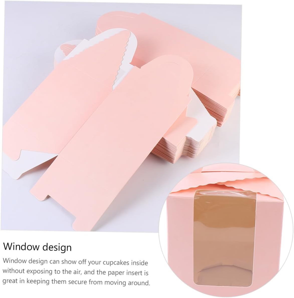 50pcs Pink Single Muffin Boxes with Window, Food-grade Cardboard Cupcake Containers for Wedding, Dessert, and Bakery Packaging