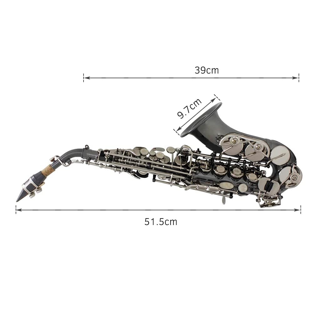 Kit Sassofono Soprano Ottone Sib Sax Soprano Piegato con Custodia per il Trasporto Kit per la Pulizia della Cinghia del Sax Strumenti a Fiato
