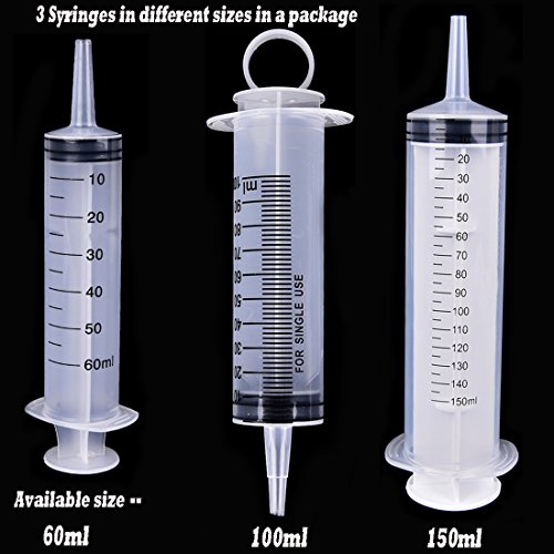 Buytra 3 Pack Garden Syringe 150, 100, 60ML/CC, Plastic Syringe for Hydroponics Nutrient Measuring, Watering, Refilling, Dispensing, Lab Experiment - Thumbnail 2
