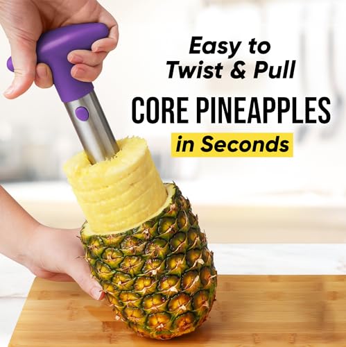 Image of Zulay Kitchen Stainless Steel Pineapple Corer, Slicer & Eye Peeler | Heavy Duty Pineapple Cutter & Eye Remover - Effortless Core Removal Tool with Reinforced Blade & Ergonomic Handle - Purple
