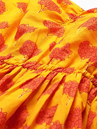 Image of FABRIC FITOOR Cotton Yellow & Orange Floral Print Strapped Peplum Top Girls /Women's /Ladies