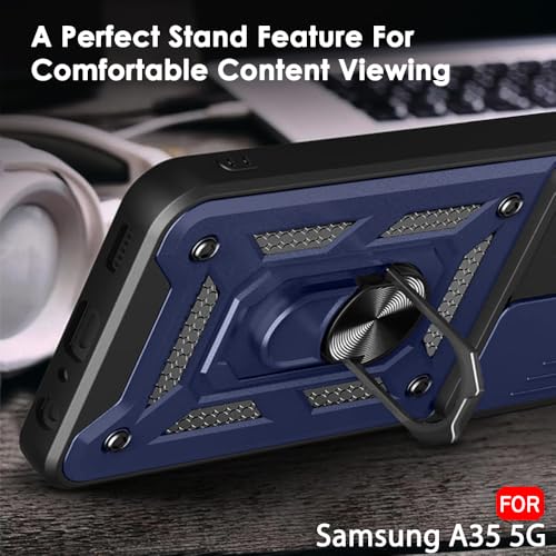 Image of TheGiftKart Tough Armor Bumper Back Cover Case for Samsung Galaxy A35 5G | Sliding Camera Cover, Kickstand & Ring Holder | 360 Protection Back Cover Case for Samsung Galaxy A35 5G (PC & TPU, Blue)