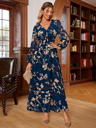 Image of Simplee Women's Boho Floral Maxi Dress Flowy Casual V Neck Short Sleeve Wedding Guest Holiday Beach Long Dress