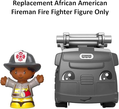 Miniatura 3 de Pieza de repuesto para Fisher-Price Little People to The Rescue Fire Truck Playset  GGT34  Figura de bombero afroamericano de repuesto  Funciona con