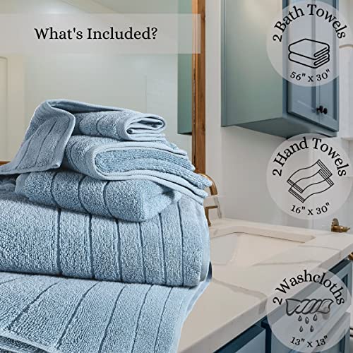 Image of Anne Klein 6-Piece Reverie Towel Set, 2 Bath Towels, 2 Hand Towels, 2 Wash Cloths, 100% Cotton, Chambray Blue