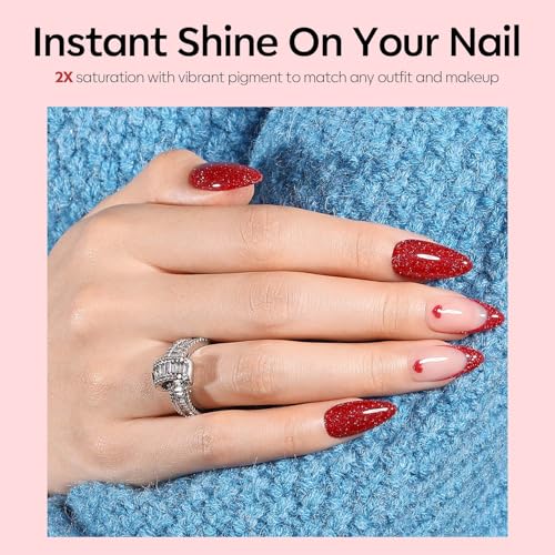 Image of modelones Glitter Gel Nail Polish Pastel Burgundy Red Gel Nail Polish Soak-Off UV Gel Polish - 28+ Days Long-Lasting Salon-Quality Nail Art for Spring & DIY Manicure & Gift 15ML