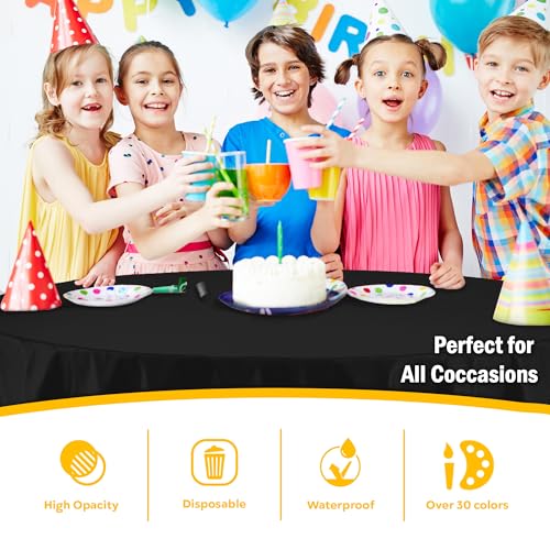 Image of Exquisite Black Round Tablecloth 84 inch - 48 Pack | Plastic Tablecloth, Disposable Table Covers Round for Parties, Weddings, Holidays & Party Supplies