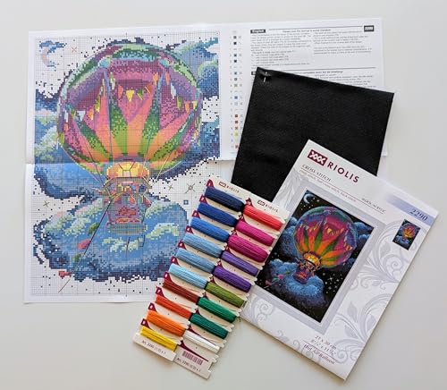 Image of RIOLIS - Hot Air Balloon 2290, Cross Stitch Kits 8 inchx11, Cross Stitch Kits for Beginners & Advanced, Crossstitching Kit Adult, Embroidery Counted Stitching Kit