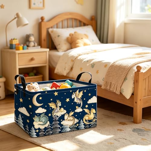 Image of Rectangular Dragon Storage Bin, Medium Fabric Closet Organizer Basket | Moisture repellent textile, reinforced carry grips, collapsible holder tidies cabinet and teenage bedroom belongings
