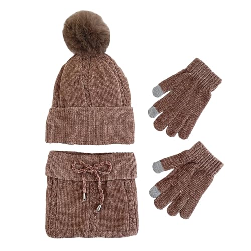 Ensemble bonnet tricot et tour de cou femme avec gants le cadeau d'hiver idéal