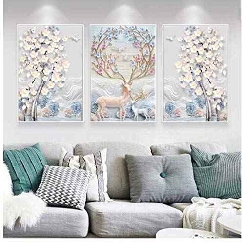 Toile arbre de fortune peinture décorative triptyque abstrait moderne mural 3 panneaux 50x70cm