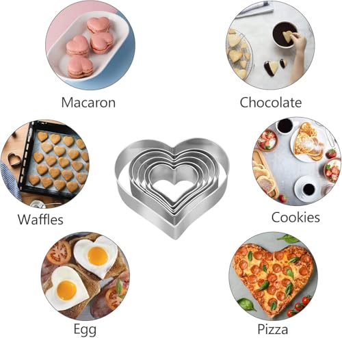 Image of Heart Shape Cookie Cutter Set of 12 - Stainless Steel Baking Molds (2 Inch Height) for Cookies, Biscuits, Pastry & Fondant | Durable Kitchen Baking Tools