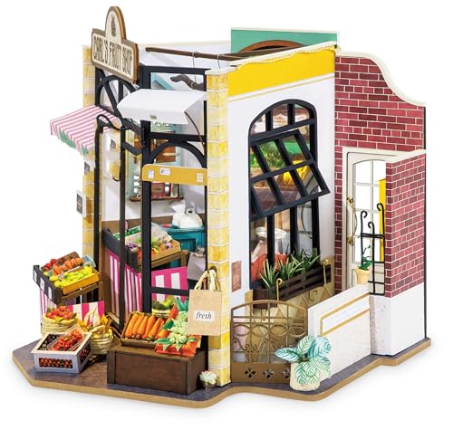 Rolife DIY Miniature House Kit Carl's Fruit Shop, Tiny House Kit for Adults to Build, Mini House Making Kit with Furniture, Halloween/Christmas Decorations/Gifts for Family Friends (Carl's Fruit Shop)