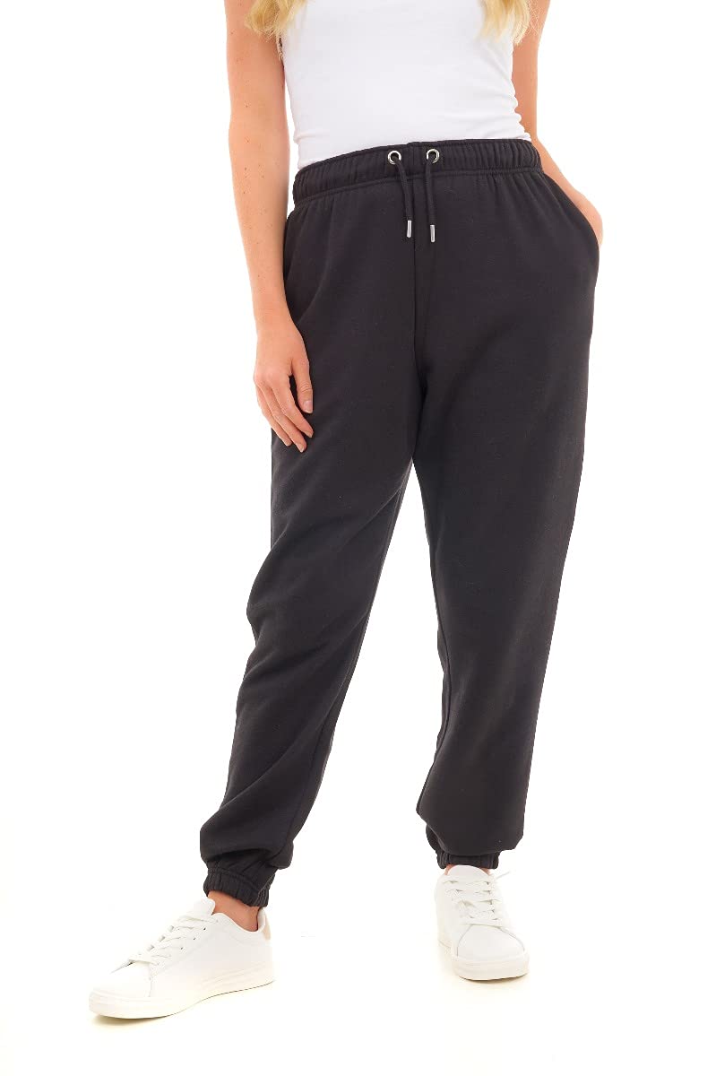 M17 Womens Ladies Recycled Oversized Jogging Bottoms Casual Sweatpants Cuffed Hem Lounge Trousers Elastic Yoga Pants Workout Tracksuit Pockets (S,Black), 5056242844273