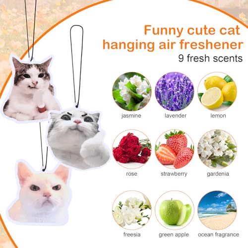Image of 18 Pack Car Hanging Freshener Cat, Car Accessories Funny Cute Cat for Women and Men Hanging Air Freshener Interior Room Decorations Pendant Supplies