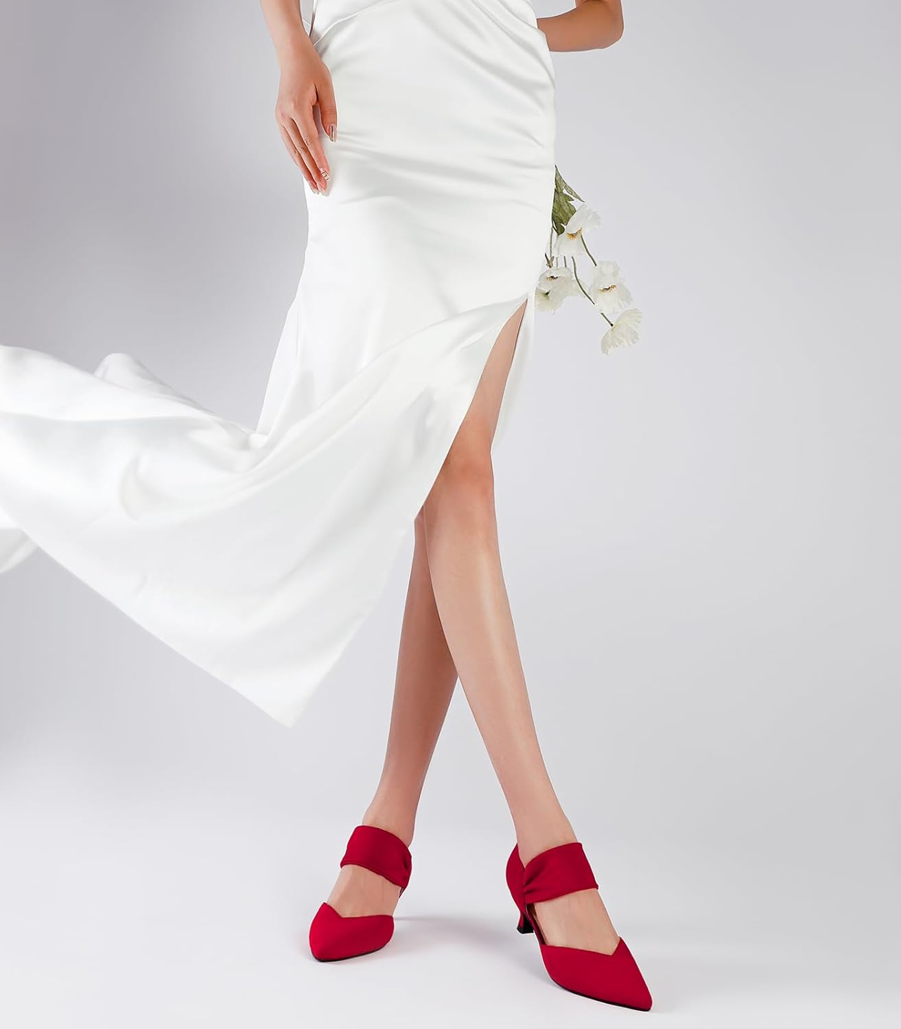 RIBONGZ Kitten Heels for Women Closed Toe Comfortable Low Heels Pointed Toe Sexy Slip on Pumps Bridal Party Dressy Shoes - Image 5