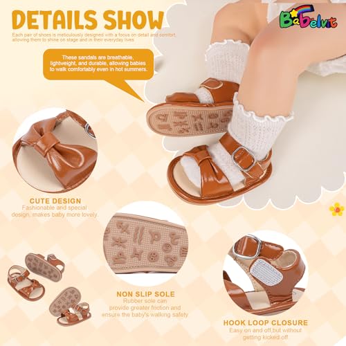Image of Babelvit Infant Baby Girl Boy Sandals Comfort Premium Summer Outdoor Casual Beach Shoes with Flower Bowknot Anti Slip Rubber Sole Newborn Toddler Prewalker First Walking Shoes
