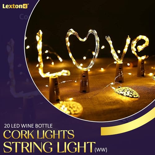 Image of Lexton Decorative Wine Bottle Cork Light | 20 LED, Battery Powered, 2 Meter Long, IP65 Protection |Copper Light Suitable for Home Decor, Outdoor Decorations, Diwali (Pack of 12, Warm White)