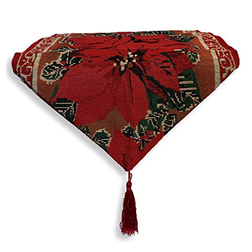 BANBERRY DESIGNS Decorative Tapestry Seasonal Poinsettia Table Runner Approx 70 x 13 inch - Christmas Table Topper