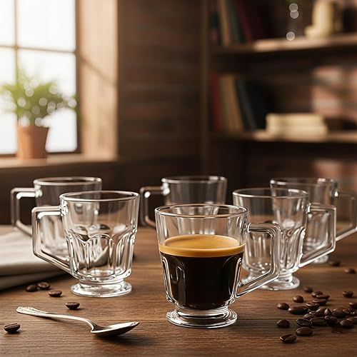 Image of Glass Tea Cups Set of 6, 140ML, Glass Cups for Tea, Coffee, Milk, Juice, Espresso, Iced Teas, Matcha, Hot & Cold Drinks Safe, Perfect for Home, Office, Hotel, Meeting, Occasions
