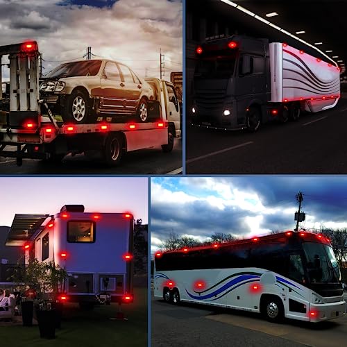 Image of Nilight Double Bullseye Marker Light 5PCS Red 10LED Rectangular | Clearance Front Side Rear Indicator Lights Surface Mounted For 12V Truck Camper RV Boat Lorry Exterior Safety Lighting