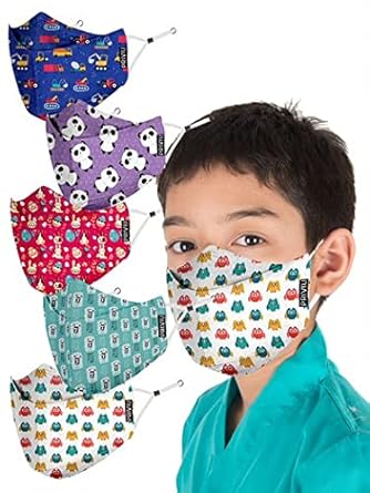 PRIVIU Care Plus Face Mask for Kids, Age 3-6 Years, Pack of 5 | Boys & Girls | Washable & Reusable | 4 Layers with Melt Blown Inside, Adjustable Ear Loop for Comfort