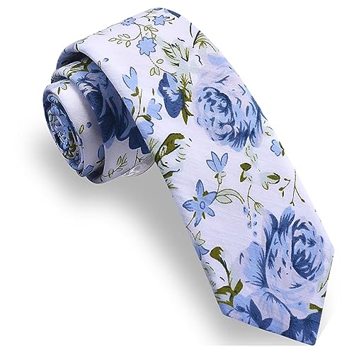 Image of GUSLESON Fashion 2.4 inch(6cm) Floral Skinny Tie for Men Slim Flower Print Cotton Necktie for Wedding Party