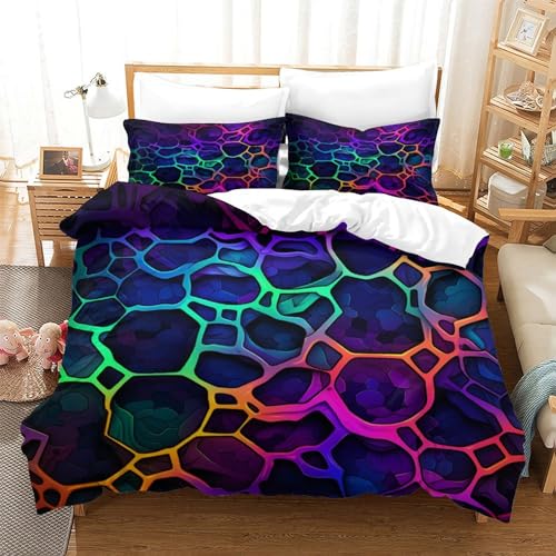 Housse de couette géométrique néon 200x200 parure lit 3D microfibre