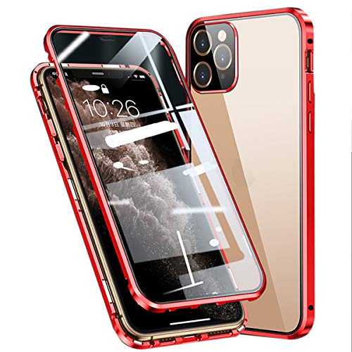 Topmore Hülle Kompatibel mit Apple iPhone12 mini(5.4") 5G Magnetische Handyhülle,Metallrahmen 360 Grad Schutzhülle Vorne und Hinten Gehärtetes Glas Magnet Case Panzerglas Doppelseitige hülle,Rot