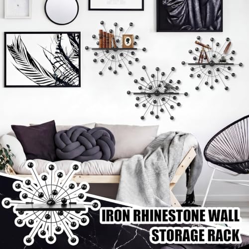 Image of Yaocom 3 Pcs Crystal Floating Shelves, Bling Sparkle Metal Starburst Wall Decor Shelves, Black Folding Wall Mounted Storage Shelf for Bedroom Bathroom Living Room Kitchen Office