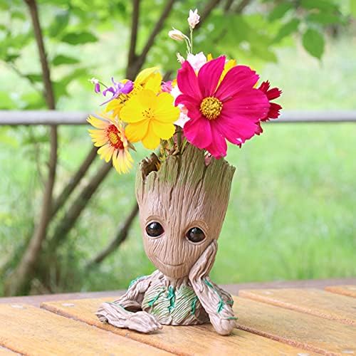 Newthinking Groot Plant Pot, Cartoon Baby Groot Plant Pot with Drainage Hole, Indoor Creative Groot Flower Pot Pen Holder for Desktop Decoration (GLT-A)