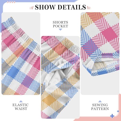 ZZKKO Check Pink Blue Yellow Boys Pants for Kids Jogger Pants with Pockets S-XL4