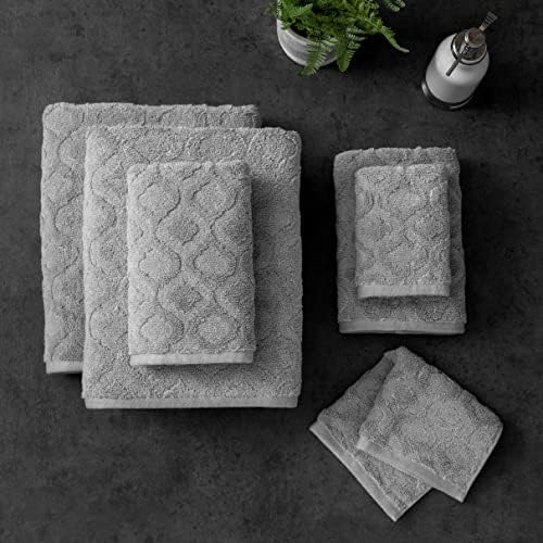 Welhome Athena Cotton Poly Luxurious 6 Piece Towel Set | Silver | Textured | Highly Absorbent | Soft & Fluffy | 600 GSM |Machine Washable | 2 Bath - 2 Hand - 2 Wash Towels 2 Welhome Athena Cotton Poly Luxurious 6 Piece Towel Set | Silver | Textured | Highly Absorbent | Soft & Fluffy | 600 GSM |Machine Washable | 2 Bath - 2 Hand - 2 Wash Towels