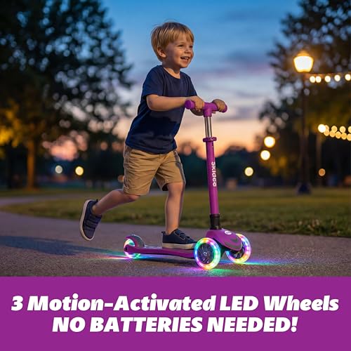 Image of SKIDEE Kick Scooter for Kids Ages 3-5 | Foldable 3 Wheel Scooter with Lean-to-Steer, Adjustable Height, Removable Seat & LED Light Wheels | Toddler Scooter Up to 12 Year Old Boys /Girls