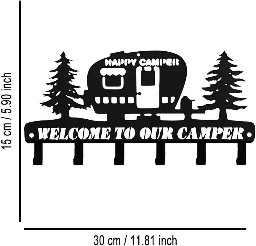 12" RV Camper 6-Hook Iron Rack, Dual Install, Gift for Camping Lover