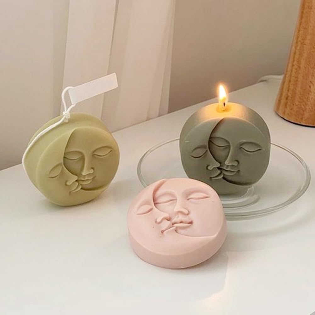 Stampo in Silicone per Artigianato a Forma di Viso Sole Luna, per Incisione 3D, per Candele, Gesso, Sapone, Resina, Decorazione Cena in Famiglia  15