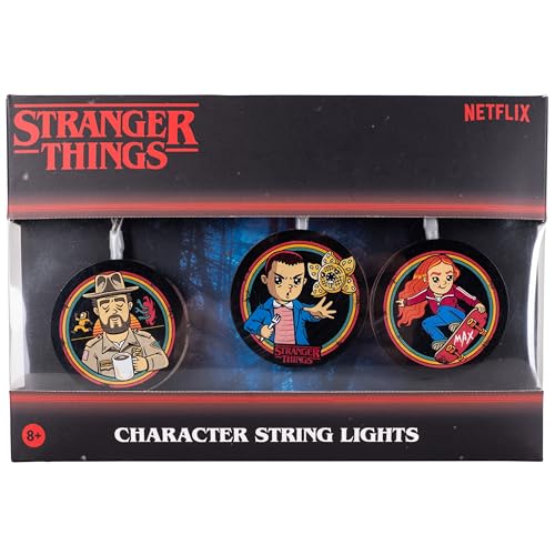 Fizz Creations Stranger Things String Lights. USB Powered. 9 Character Designs Including Eleven Hopper Dustin & More. Warm White LEDs. 315cm Cable. Officially Licenced.
