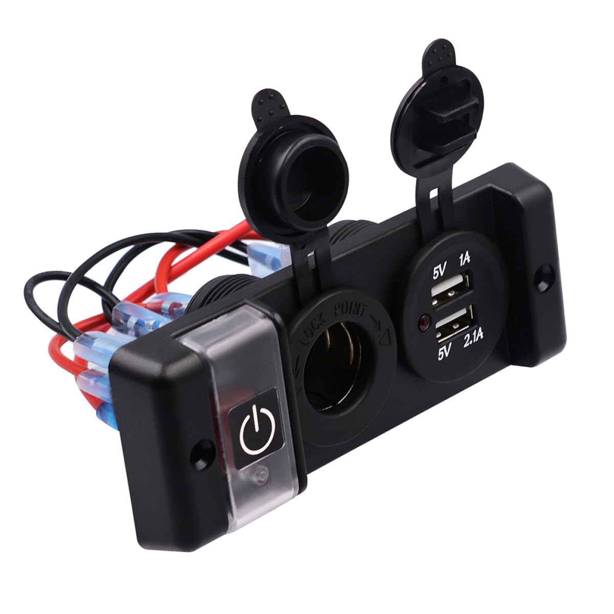 Prise Allume-cigare Double USB 12-24 V Étanche en Abs Noir