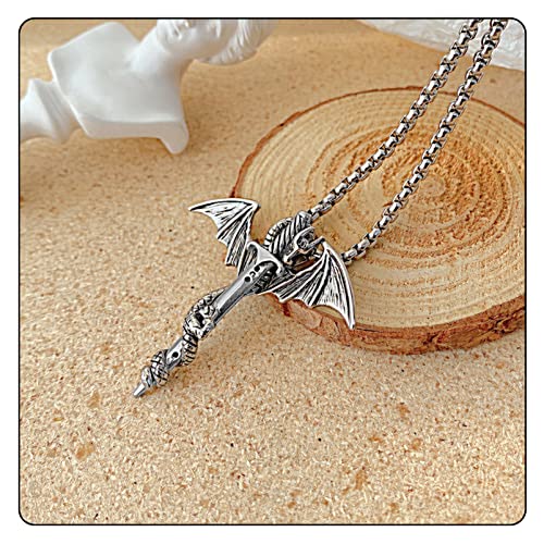 Fusamk Punk Animal Pendant Titanium Steel Sword Wing Dragon Necklace #TOP2